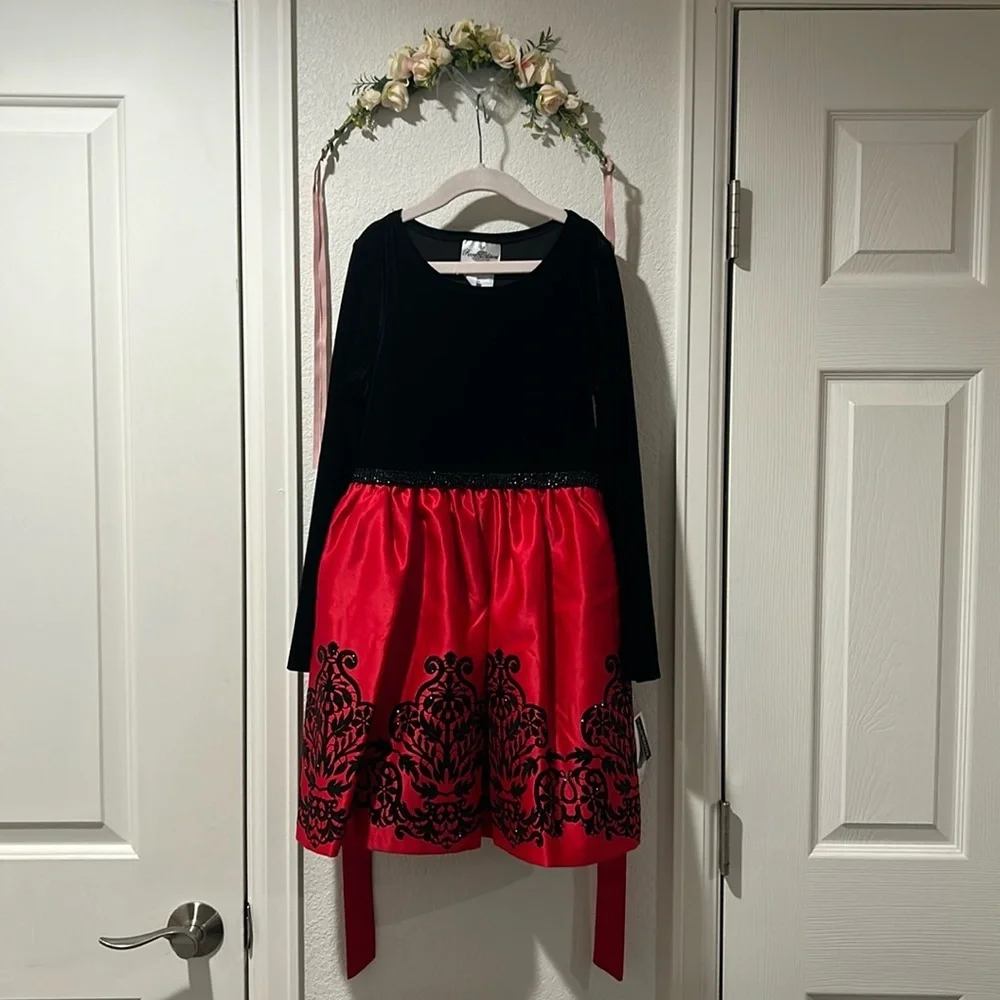 Rare Editions Velvet Flocked Satin Dress